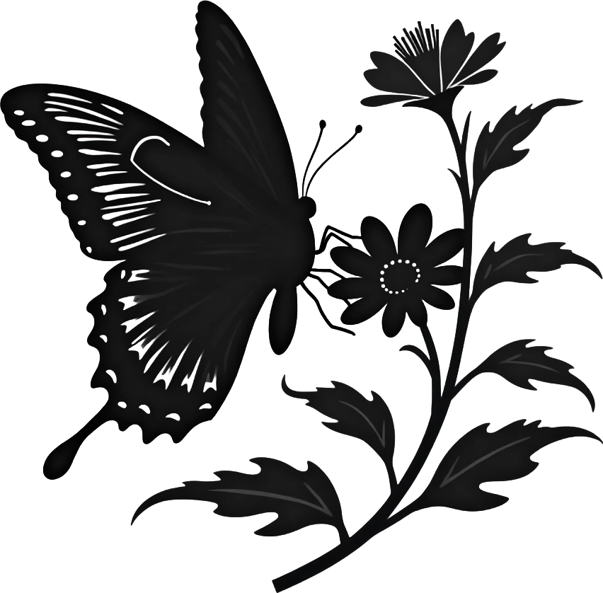 Butterfly and Flowers Silhouette